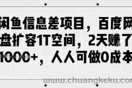 闲鱼信息差项目，百度网盘扩容1T空间，2天收益1k+，人人可做0成本