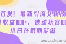 全网首发！最新引流女粉技术，单日收益1000+，被动获客100+，小白在家就能做【揭秘】