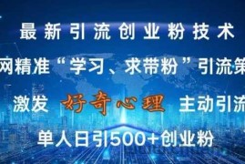 激发好奇心，全网精准‘学习、求带粉’引流技术，无封号风险，单人日引500+创业粉【揭秘】