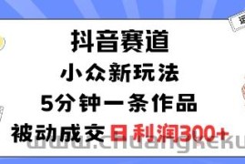 抖音赛道：小众新玩法，5分钟一条作品，被动成交，日利润3张