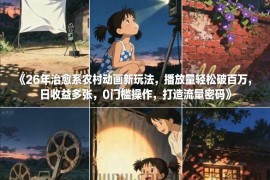 26年治愈系农村动画新玩法，播放量轻松破百万，日收益多张，0门槛操作，打造流量密码