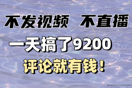 不发作品不直播，评论就有钱，一条最高10块，一天搞了9200