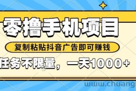 （14752期）2025年最新手机零撸小项目，复制粘贴抖音广告即可赚钱，平台大水，任务…