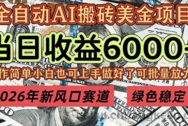 （17079期）2026年新风口赛道，当日6000+以上，可批量放大，月收入20万+，长期绿色稳定的项目