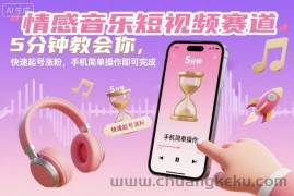 情感音乐短视频赛道，5分钟教会你，快速起号涨粉，手机简单操作即可完成