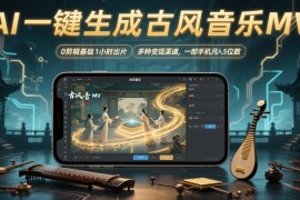 AI一键生成古风音乐MV，0剪辑基础1小时出片，多种变现渠道，一部手机月入5位数