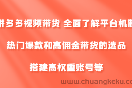 拼多多视频带货 全面了解平台机制、热门爆款和高佣金带货的选品，搭建高权重账号等