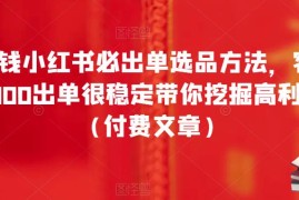 酷酷说钱小红书必出单选品方法，客单价300-3000出单很稳定带你挖掘高利润产品（付费文章）