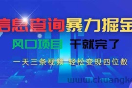 （15516期）信息查询暴力掘金，一天三条视频 轻松变现四位数，风口项目干就完了