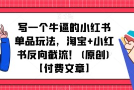 写一个牛逼的小红书单品玩法，淘宝+小红书反向截流！(原创)【付费文章】