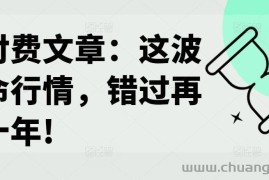 某付费文章：这波改命行情，错过再等十年!