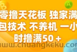 零撸天花板，独家满包技术，不用养机，一小时撸满50+，收益稳定【揭秘】