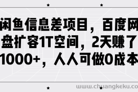 闲鱼信息差项目，百度网盘扩容1T空间，2天赚了1000+，人人可做0成本