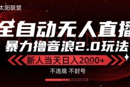 太阳联盟-最新独家2.0技术抖音无人直播撸音浪，黑科技全自动运行，低门槛，新手当天日入2k+【揭秘】