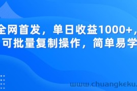 全网首发，单日收益1000+，可批量复制操作，简单易学【揭秘】