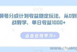 视频号分成计划收益稳定玩法，从0到1实战教学，单日收益1000+【揭秘】