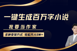 我要当作家，一键生成百万字小说，多种变现方式，轻松月入5W+