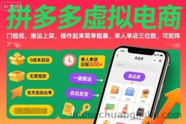 拼多多虚拟电商，门槛低，搬运上架，操作起来简单粗暴，单人单店三位数，可矩阵
