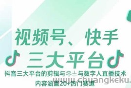 （15449期）视频号、快手、抖音三大平台的剪辑与数字人直播技术，内容涵盖20+热门赛道