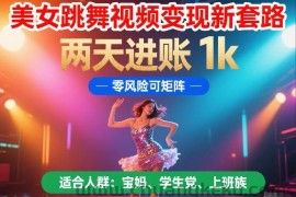 美女跳舞视频变现新套路，两天进账 1k，零风险可矩阵【揭秘】