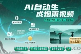 不用拍不用剪！AI自动生成烟雨视频，日入5张+，睡后收入