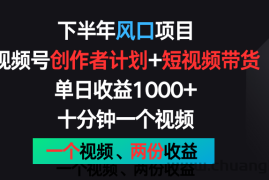 下半年风口项目，视频号创作者计划+视频带货，单日收益1000+，一个视频两份收益