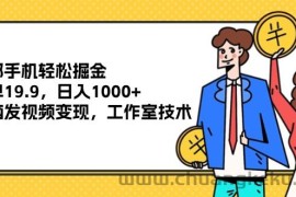 （12007期）一部手机轻松掘金，一单19.9，日入1000+,无脑发视频变现，工作室技术