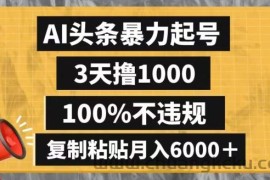 AI头条暴力起号，3天撸1000,100%不违规，复制粘贴月入6000＋【揭秘】