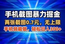 手机截图暴力掘金，两张截图0.7米，一部手机就能做，轻松日入3张+【揭秘】