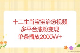 （13837期）十二生肖宝宝治愈视频，多平台涨粉变现，单条播放2000W+