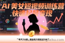 AI美女短视频训练营，快速起号变现，每天2小时，副业收入轻松过1W