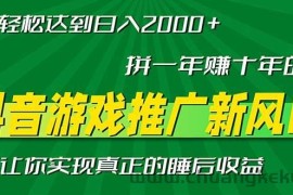 （13331期）新风口抖音游戏推广—拼一年赚十年的钱，小白每天一小时轻松日入2000＋