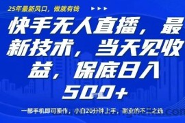快手无人直播最新技术，当天见收益，一部手机即可操作，保底日入5张，副业的不二之选【揭秘】