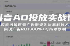 抖音AD投放实战课，深度拆解巨量广告潜规则与暴利技术，实现广告ROI300%+可持续暴利