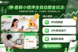最新小程序全自动掘金玩法，长期稳定单日收益1-2k，小白宝妈，学生党轻松上手【揭秘】