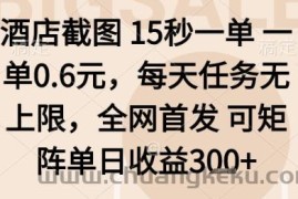 酒店截图项目，15秒一单，一单0.6米，每天任务无上限，全网首发可矩阵单日收益3张+【揭秘】