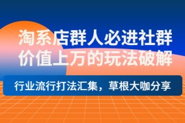 （3923期）淘系店群人必进社群，价值上万的玩法，行业流行打法汇集，草根大咖分享