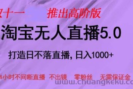 （13045期）双十一推出淘宝无人直播5.0躺赚项目，日入1000+，适合新手小白，宝妈