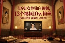 历史女性独白视频，13个视频10w粉丝，伙伴计划，视频号分成等