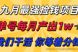 九月最强捡钱项目！ 支付宝分成代运营，我们干活，你分钱！单号月产1w+