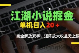 江湖小说掘金，单机日入10-20+，全自动软件操作，完全解放双手，矩阵放大收益无上限