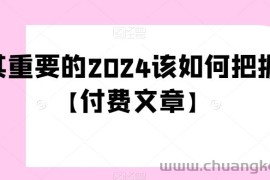 极其重要的2024该如何把握？【付费文章】