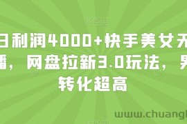 单日利润4000+快手美女无人挂播，网盘拉新3.0玩法，男粉转化超高【揭秘】