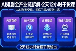 A短剧全产业链拆解，2天12小时全程干货输出，彻底的了解AI短剧是一门什么生意