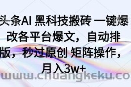头条AI黑科技搬砖项目一键爆改各平台爆文，自动排版，秒过原创矩阵操作，月入3w+【揭秘】