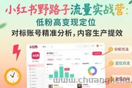 （15423期）小红书野路子流量实战营：低粉高变现定位 对标账号精准分析 内容生产提效