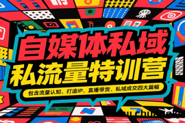 自媒体私域流量特训营，包含流量认知、打造IP、直播带货、私域成交四大篇幅