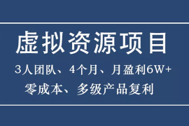 （1588期）虚拟资源项目-新手、3个团队 4个月 月盈利6W+零成本、多级产品复利