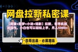 《网盘拉新私密课》第三期躺挣玩法，【网盘+即梦+小说+短剧】拉新，有手机就能操作，月入5k
