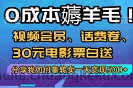 0成本薅羊毛!视频会员、话费卷、30元电影票白送，分享我如何靠转卖一天变现5张+【揭秘】